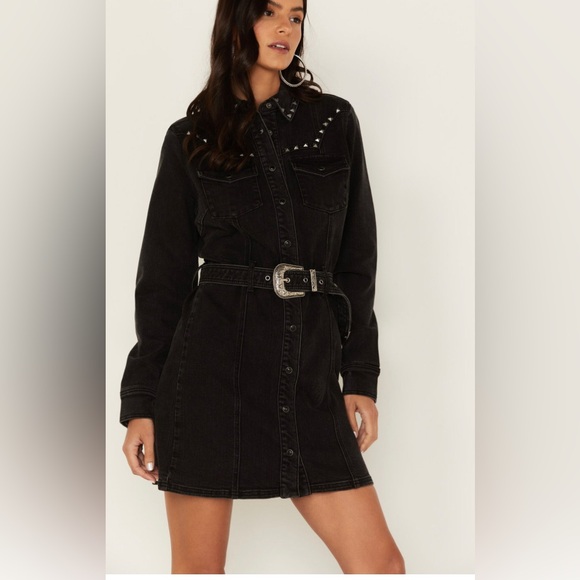 IDYLLWIND WOMEN'S WESTERN DENIM BELT DRESS - Picture 1 of 11